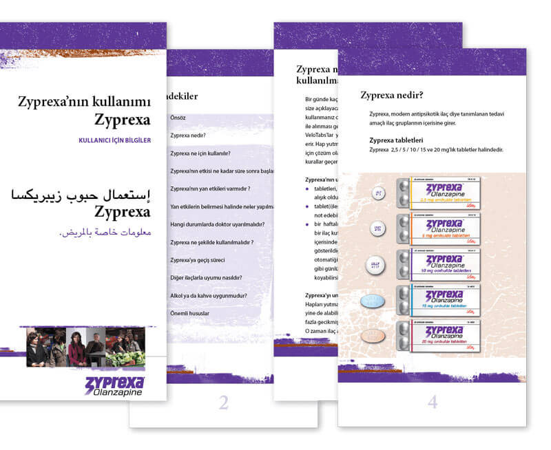 Bijsluiter voor medicijn Zyprexa in Turks en Arabisch
